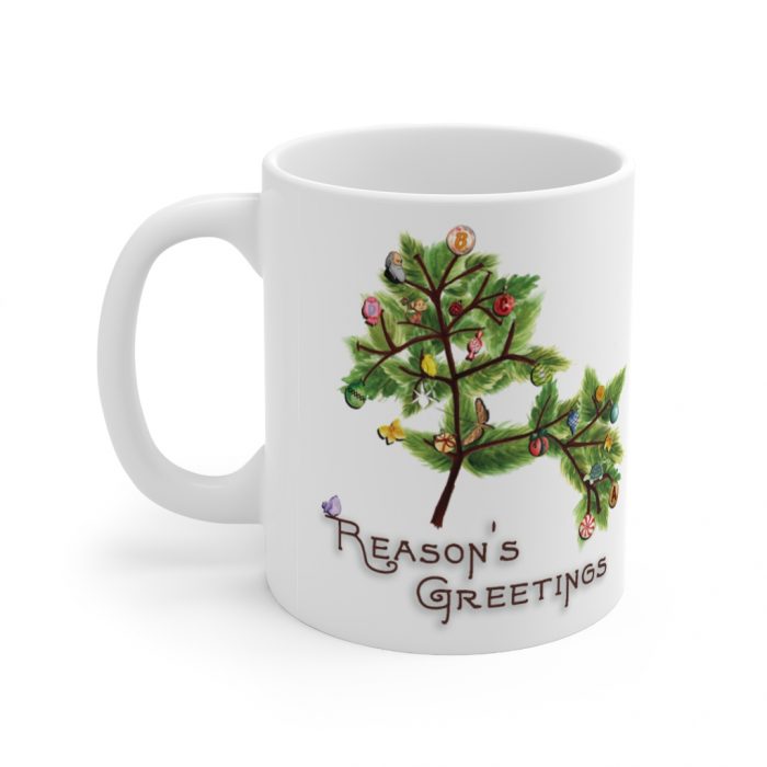 Atheist Christmas Reason's Greetings Mug Featuring Darwin's Evolution Sketch